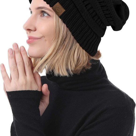 Women Satin Lined Winter Beanie Hats Cozy Slouchy Knit Cuffed Gift - Picture 6 of 7